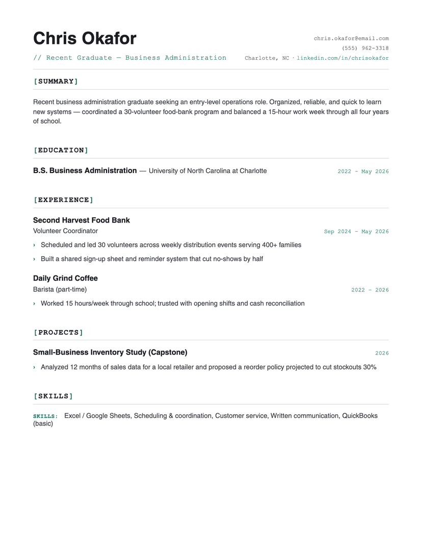 Bracket resume template — ATS-friendly, free Word, PDF and Google Docs download