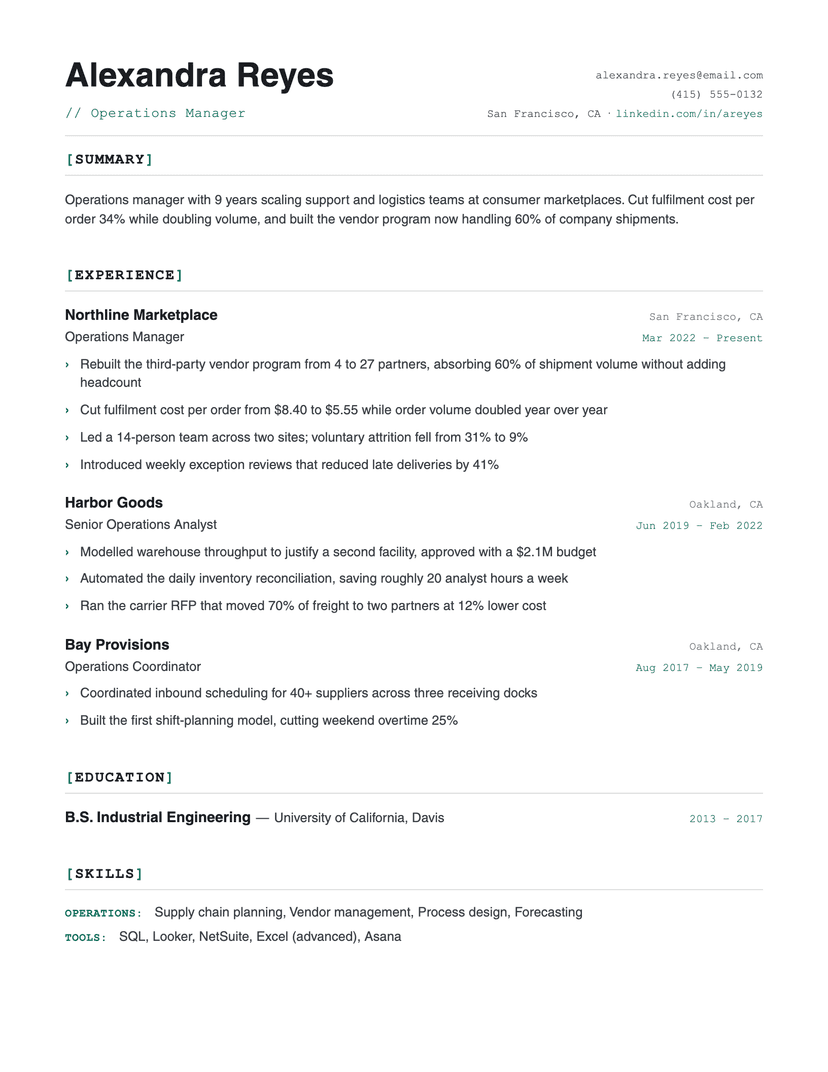 Bracket resume template — ATS-friendly, free Word, PDF and Google Docs download