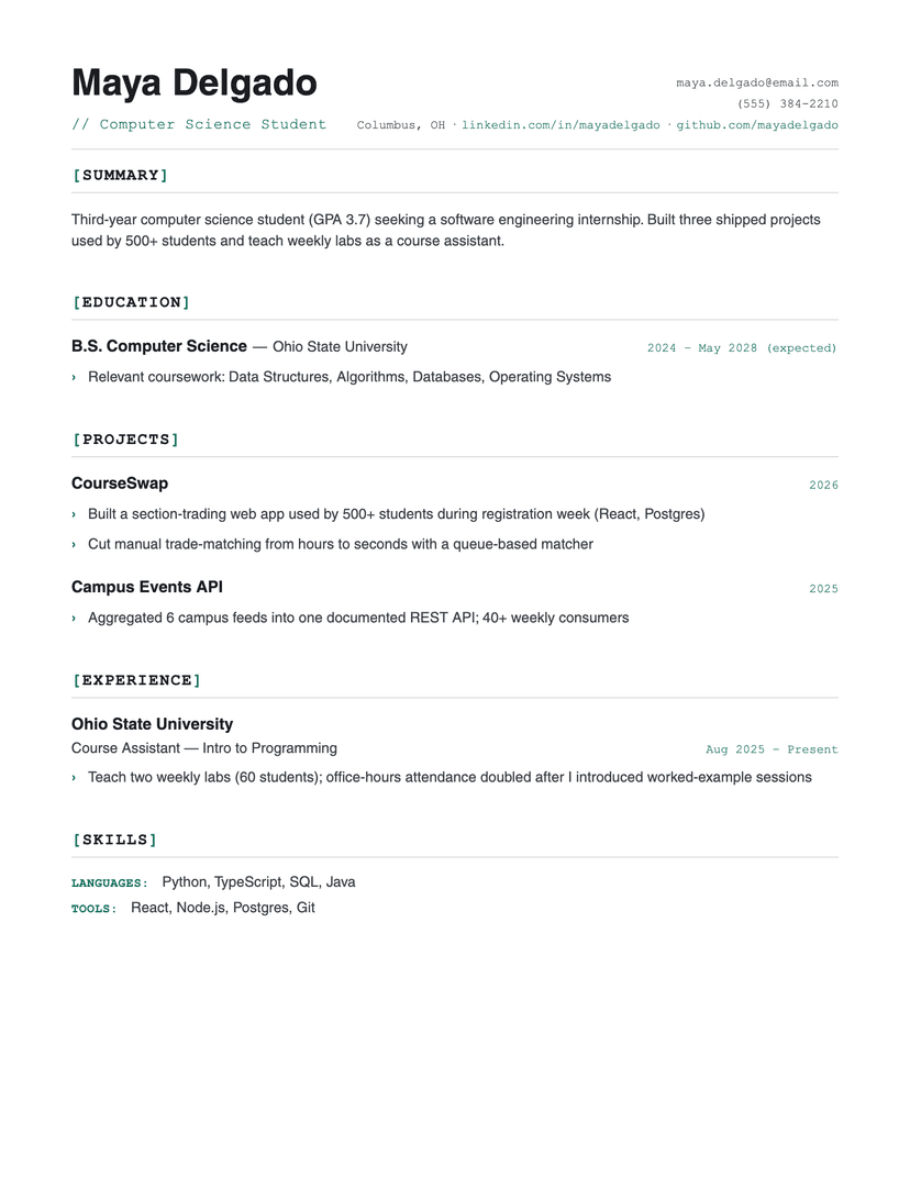 Bracket resume template — ATS-friendly, free Word, PDF and Google Docs download