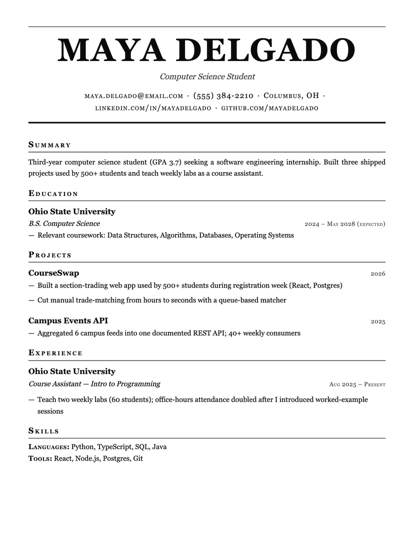 Broadsheet resume template — ATS-friendly, free Word, PDF and Google Docs download