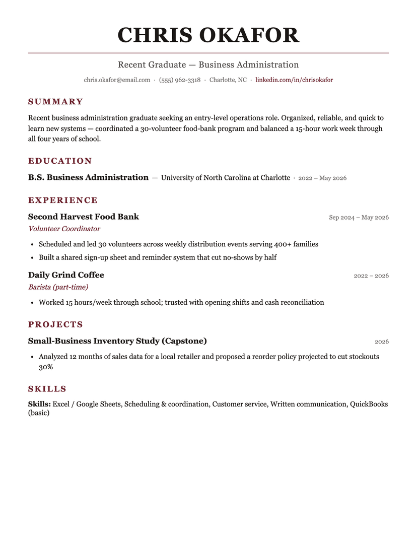 Burgundy resume template — ATS-friendly, free Word, PDF and Google Docs download