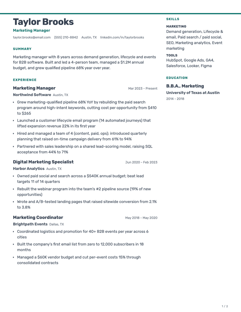 Halyard resume template — ATS-friendly, free Word, PDF and Google Docs download