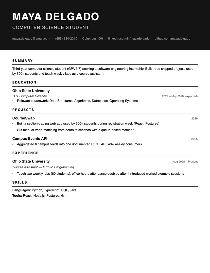 Ink Block resume template — ATS-friendly, free Word, PDF and Google Docs download