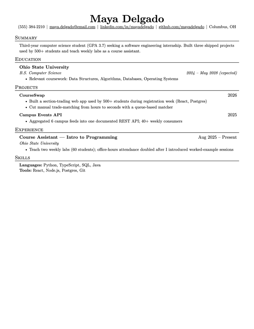 Jake's Resume resume template — ATS-friendly, free Word, PDF and Google Docs download